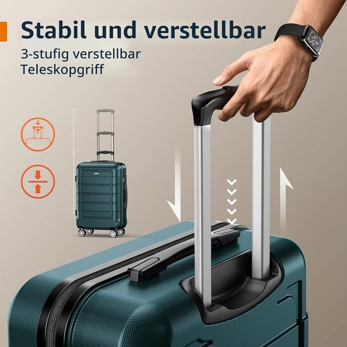 Набір валіз для подорожей SHOWKOO (3 шт.), розширювані, твердий корпус ABS+PC, з TSA-замком та 4 колесамими (M, L, XL) — Чорний