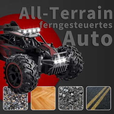 Радіокерований позашляховик Carox 1:18, 2.4 GHz, 25 км/год, Monstertruck з підсвічуванням (Червоний)