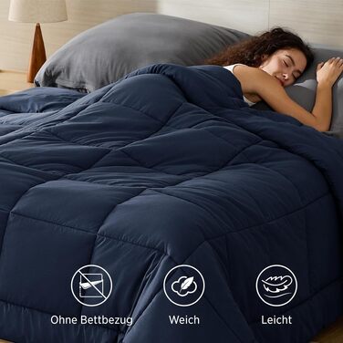 Всесезонна ковдра BEDSURE 240x220 см, стібана ковдра Oeko-TEX, середній рівень наповнення, синя