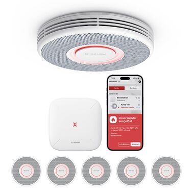 Датчик диму X-Sense з Wi-Fi, голосовим оповіщенням та 17 зонами, 6 шт. (з базовою станцією SBS50), білий