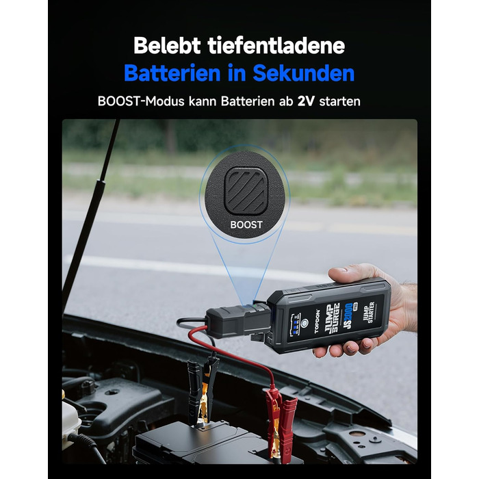 Powerbank TOPDON JS3000 для авто: пускова станція, 24000mAh, 12V, для бензинових та дизельних двигунів (до 9.0L/7.0L)