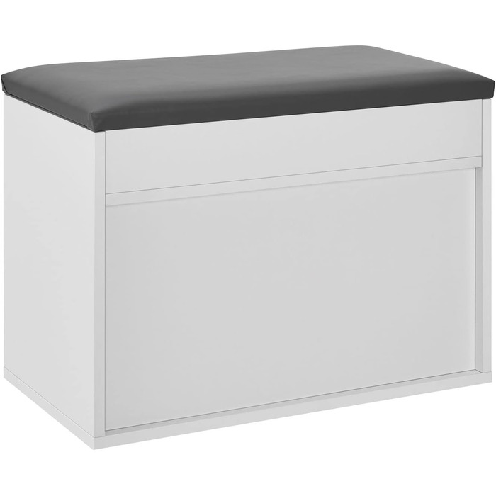 Лавка для взуття Juskys з відкидною кришкою, м'яким сидінням 60x30x44 см, вузька дерев'яна полиця для взуття з бетонною обробкою