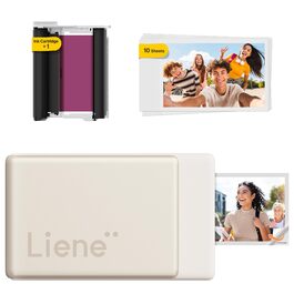 Портативний міні-фотопринтер Liene Pearl N200 Pro з технологією сублімації, Bluetooth, 300 dpi, для iPhone та Android, з 50 фото (5x7,6 см) та 5 картриджами, акумулятор, золото
