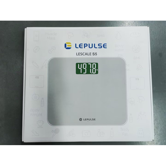 Розумна вага Lepulse S5 до 250 кг з Bluetooth, аналізом складу тіла, ІМТ, широкою платформою, срібляста, синхронізація з додатком