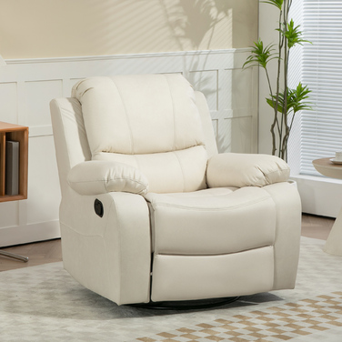 Крісло для телевізора HOMCOM Recliner з функцією відкидання, підставкою для ніг, системою кишенькових пружин, поворотним кріслом для телевізора для вітальні, спальні, кремового