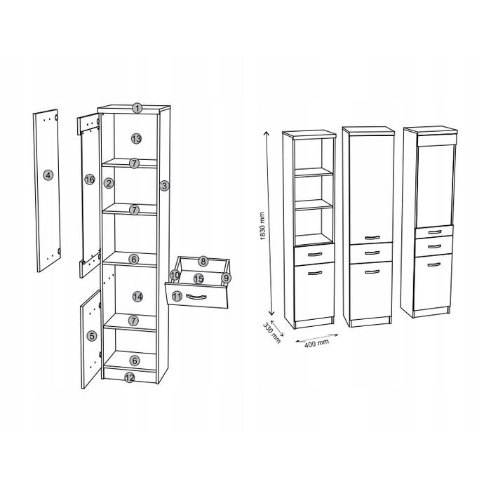 Стелаж Mebelbos Top Mix, білий, 40 x 183 x 33 см