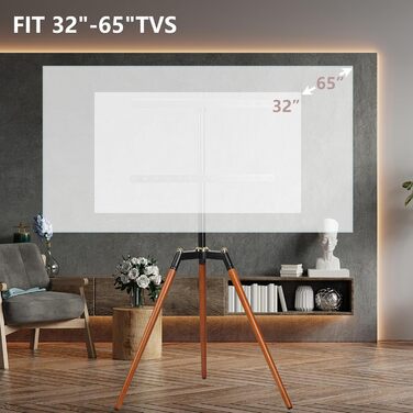 Штатив-телевізійна стійка ETHU для телевізорів 32-65 дюймів (Curved LED) | Регульована висота, поворот 140°, VESA до 600x400 мм, вантажопідйомність 40 кг, коричневий