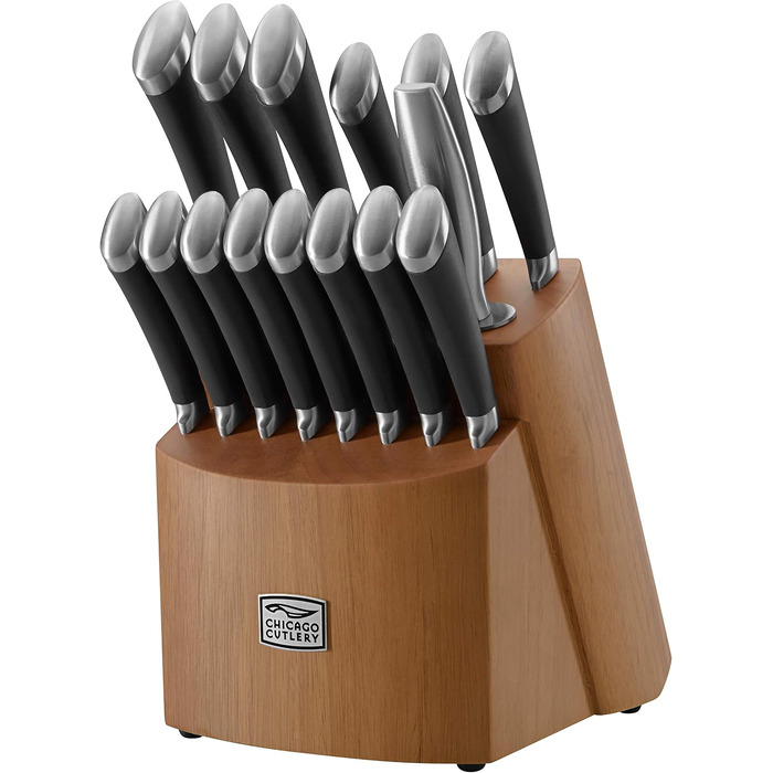 Набір кухонних ножів Chicago Cutlery Fusion (17 предметів) з дерев'яною підставкою, леза з нержавіючої сталі та ергономічні ручки