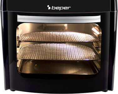 Аерофритюрниця BEPER P101FRI012 цифрова, 12 л, 1800 Вт, гриль, тостер, сушарка, 8 програм, сенсорна панель, аксесуари, чорна