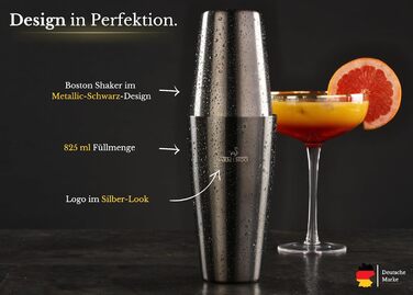 Набір для коктейлів з нержавіючої сталі 11 предметів – набір Boston Cocktail Shaker 825мл з підставкою та аксесуарами для бару, набір для бармена, набір для приготування коктейлів, барний набір, Boston Shaker, чорний металік