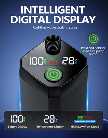 Портативний кемпінговий душ LuxBlue з акумулятором 6000mAh, помпою, LED-дисплеєм температури та шлангом 2м для активного відпочинку та кемпінгу