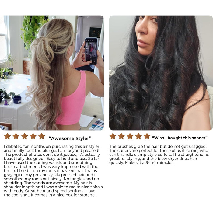 UKLISS Hairstyler 7 в 1: Професійний фен-щітка, стайлер для волосся, повітряна щітка, випрямляч (110 000 RPM) - білий подарунковий набір для жінок