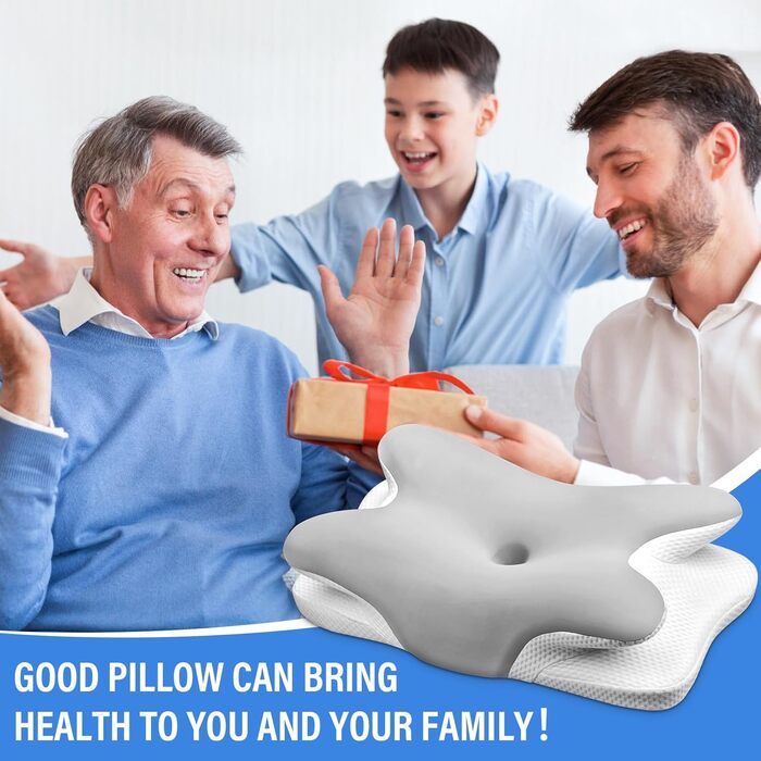 Подушка для шиї Ehomfory з Memory Foam, ергономічна для сну на боці, спині та животі, 67x37x9/12 см, срібляста