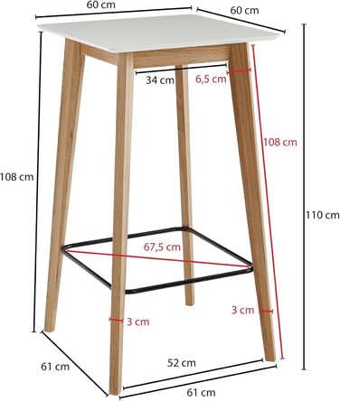 Барний стіл FineBuy 60x110x60 см, білий, для 4 осіб, скандинавський дизайн, дерев'яний високий стіл для бару та вечірок, дуб