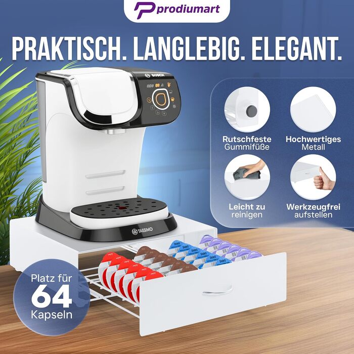 Тримач для капсул Tassimo на 64 кавових капсул, елегантний диспенсер-підставка для кавомашини Tassimo, білий