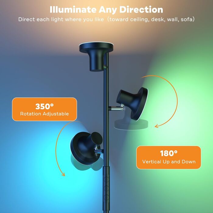 Торшер SIBRILLE 36W LED RGB з димером, 2500 Лм, з пультом і сенсорним керуванням, 2700K-6500K, 3-режими, сучасна лампа для вітальні, спальні, офісу, готелю, чорний