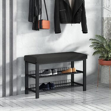Стійка для взуття з лавкою stardis, металева, 2 полиці, компактна, 81x50x32 см, чорна, для передпокою, спальні та вітальні, із захистом підлоги