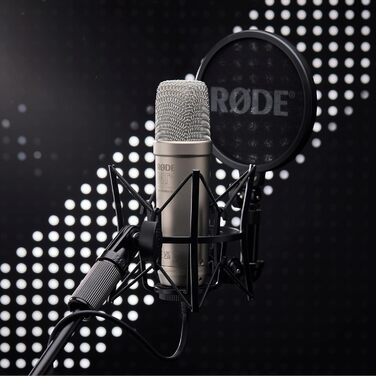 Студійний мікрофон RØDE NT1 5 покоління з великою діафрагмою, XLR та USB, із павуком і поп-фільтром, для запису вокалу, музики та подкастів, сріблястий