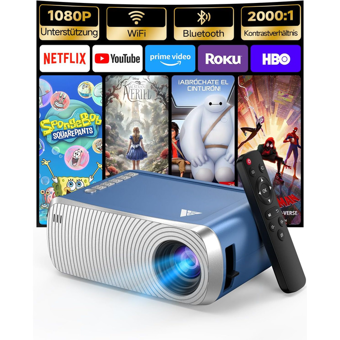 Mini Beamer Bluetooth WiFi: Портативний проєктор 1080P для телефону iPhone/Android, домашній/зовнішній, сумісний з USB/HDMI/Fire Stick/PS5