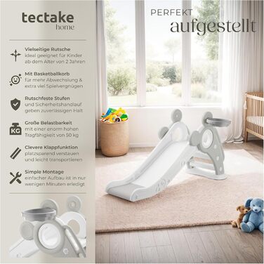 Дитяча гірка Tectake® з баскетбольним кільцем, розкладні гірки для дітей від 2 років, ігрові комплекси для активного відпочинку в приміщенні та на вулиці