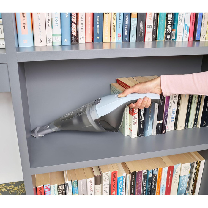 Акумуляторний ручний пилосос BLACK+DECKER Dustbuster NVC215W, 7,2 В, безмішковий, бездротовий, широка насадка, контейнер для пилу, що миється, насадка для щілин, зарядна станція з кріпленням на стіну, небесно-блакитний