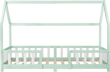 Дитяче ліжко-хаус Sisimiut 90x200 см з бортиками, підліжковим каркасом, з масиву сосни, світло-сіре/біле, [en.casa]