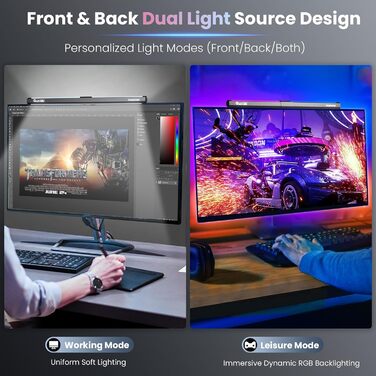 Світлодіодна лампа для монітора Quntis 40 см з RGB-підсвіткою, сенсорним керуванням, антиблакитним світлом, регульованою яскравістю та температурою кольору, USB, ігровий декор