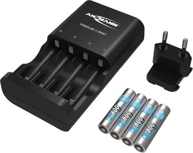 Зарядний пристрій Ansmann Powerline 4 Smart з акумуляторами AA 2100mAh (4 шт) та AAA 800mAh (4 шт), автоматичний режим відновлення (Repair-Modus)