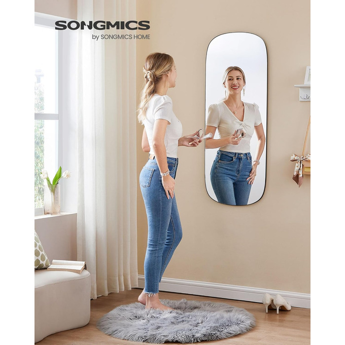 Дзеркало в повний зріст SONGMICS 160x50 см, чорне: якісне скло, алюмінієва рама для спальні та гардеробної