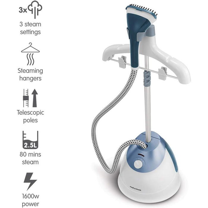 Відпарювач для одягу Morphy Richards 361000 Hand Held Garment 1, 1750, нержавіюча сталь/пластик, білий/блакитний