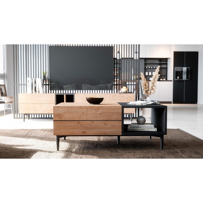 Журнальний стіл Newfurn чорний, дикий дуб, вінтаж індастріал, 100x40x55 см, для вітальні, у стилі лофт