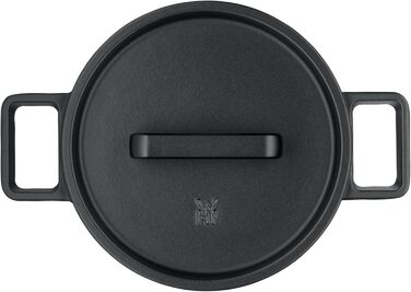 Жаровня WMF Flavour 22 см, чавунна, для індукції, емальована, чорна, з кришкою з конденсаційними виступами, сучасний дизайн