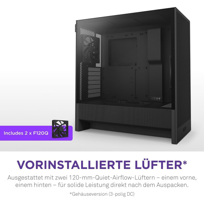 NZXT H5 Flow – компактний ігровий ATX Midi Tower корпус для ПК, високий повітряний потік, 2 вентилятори 120 мм, підтримка радіатора 360 мм спереду та 240 мм зверху, чорний