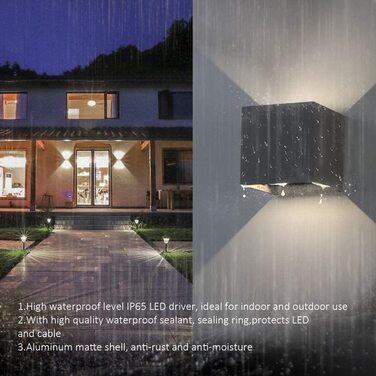 K-Bright LED настінний світильник 7W, для внутрішнього та зовнішнього використання, регульований світловий промінь, 4000K, натуральний білий, IP65, водонепроникний, темно-сірий