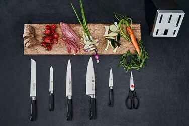 ZWILLING Vier Sterne самозаточувальний ножовий блок, 7 предметів, нержавіюча сталь, пластикові ручки, ножі та ножиці, чорний, Німеччина