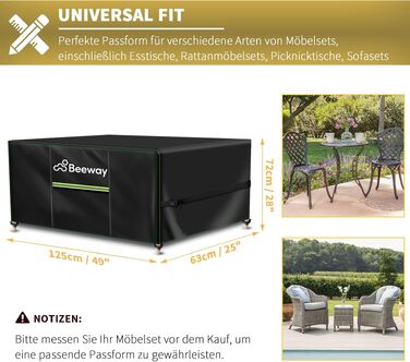 Чохол для садових меблів BEEWAY водонепроникний, 420D Oxford, захист від УФ, зимовий, 125x63x73 см, чорний