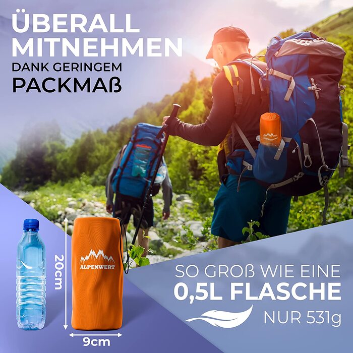 Ультралегка надувна туристична ізомат для кемпінгу Alpenwert, компактна, помаранчева