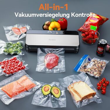 Вакууматор для продуктів 8-в-1 з режимами для сухих та вологих продуктів, вбудованим різаком, цифровим таймером та набором пакетів, нержавіюча сталь