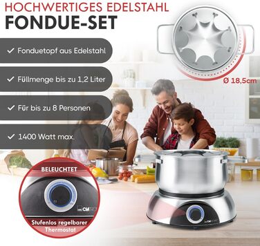 Набір для фондю Clatronic FD 3783, 1,2 л, нерж. сталь, термостат, 8 виделок