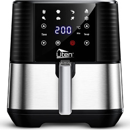 Аерофритюрниця Uten 5,5 л XXL з LED-екраном, 7 програм, 1700 Вт, без жиру, нержавіюча сталь, антипригарний кошик, функції попереднього нагріву та підтримки тепла