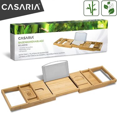 CASARIA® Полиця для ванни з бамбука, розсувна 75-109 см, з інструментом для педикюру, рукавичкою для миття, мильницею, нековзна, міст для ванни