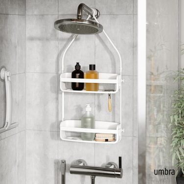 Підвісна полиця для душу Umbra Flex, органайзер у ванну на 2 яруси з системою дренажу, білий