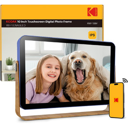 Цифровий фоторамка Kodak з акумулятором, Wi-Fi, 10 дюймів, 32 ГБ, сенсорний HD IPS екран, фото/відео/музика, Bluetooth, керування через додаток, блакитний