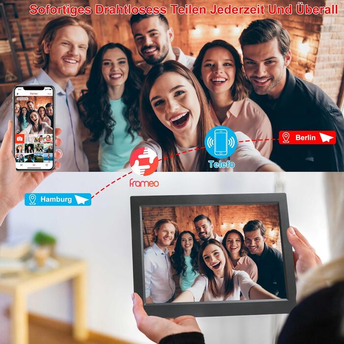 Цифрова фоторамка FRAMEO 10,1 дюйма з Wi-Fi, 1280 x 800 HD IPS LCD сенсорний екран Smart Cloud Photo Frameo з 16 ГБ пам'яті