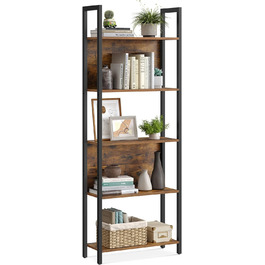 Стелаж VASAGLE з 5 полицями для книг, кухні, офісу, 24 x 62 x 165 см, vintagebraun-tintenschwarz, LLS025B01