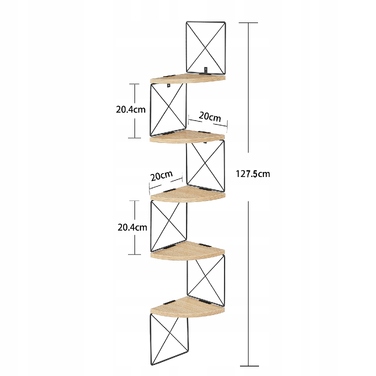 Стелаж MUFART 20 см x 127,5 см x 20 см, чорний, дуб сонома