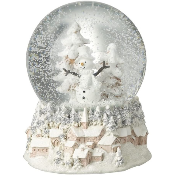 Сніговик у сніговій кулі з зимовим селом на підставці