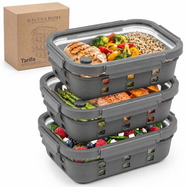 Набір скляних контейнерів для їжі Meal Prep (3 шт) з герметичною кришкою, 640-1520 мл, модель Tarifa