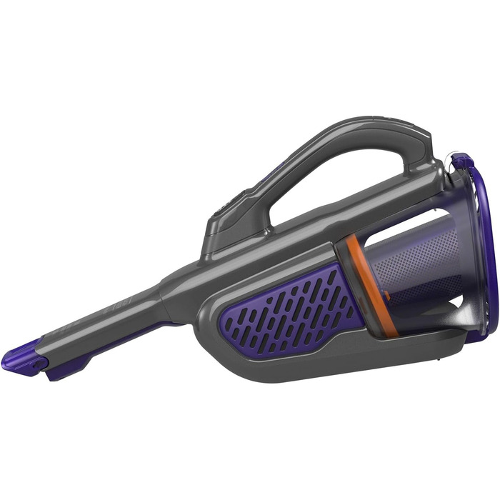 Акумуляторний ручний пилосос BLACK+DECKER 18В 36Вт Dustbuster з технологією smarttech, циклонною системою, висувною щілинною насадкою, щіткою для шерсті тварин, настінною зарядною станцією, титан/срібло/фіолетовий