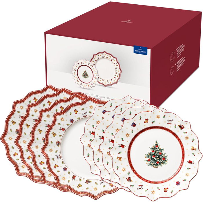 Villeroy & Boch Toy's Delight: Сніданок на двох - сервіз для двох осіб (6 предметів), білий/червоний. Преміум-посуд Villeroy & Boch для святкування Різдва.